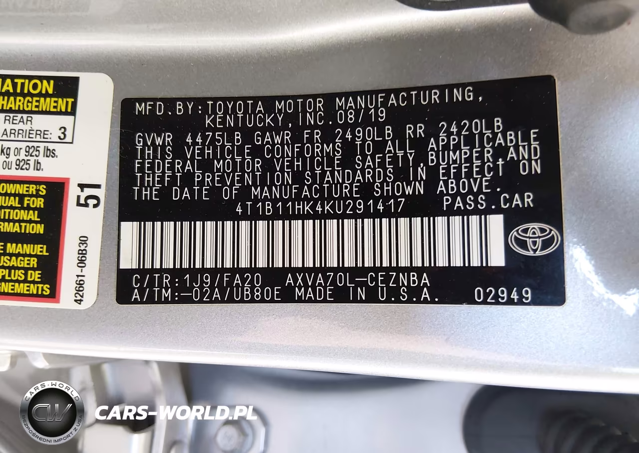 2019 Toyota Camry Le VIN:4T1B11HK4KU291417 - 9