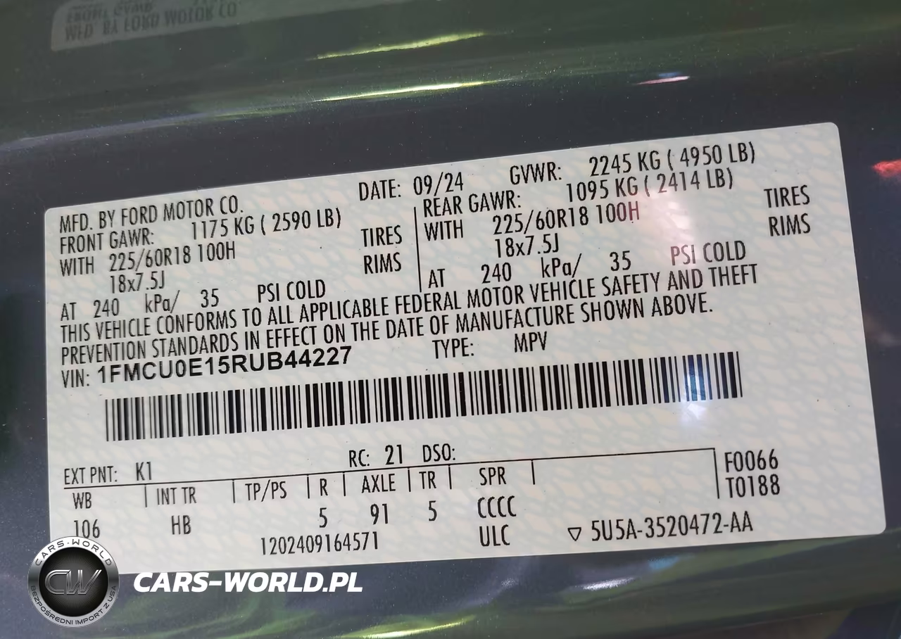 2024 Ford Escape Phev VIN:1FMCU0E15RUB44227 - 9