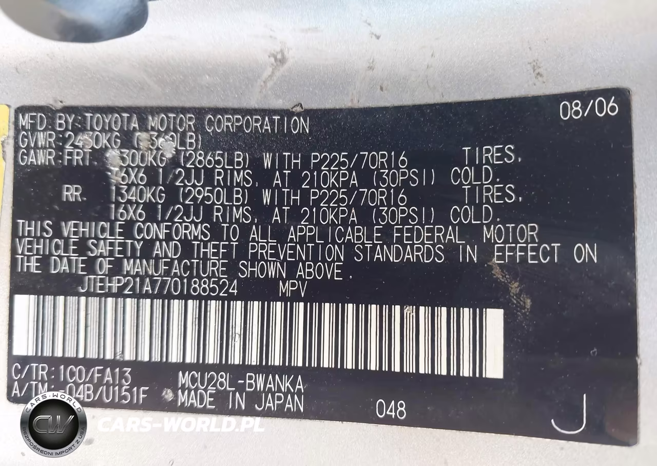 2007 Toyota Highlander V6 (2 Rows) (A5) VIN:JTEHP21A770188524 - 9