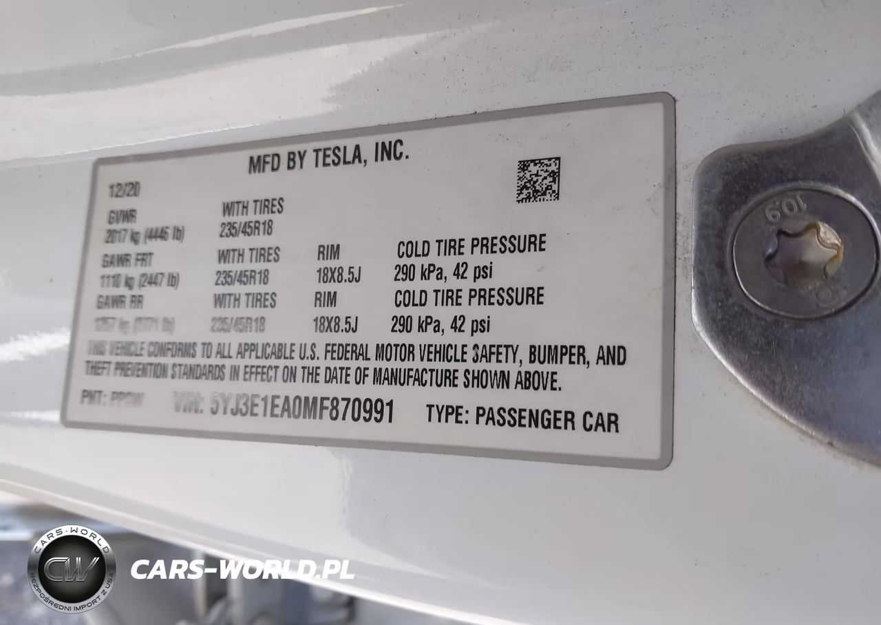 2021 Tesla Model 3 Standard Range Plus Rear-Wheel Drive VIN:5YJ3E1EA0MF870991 - 9