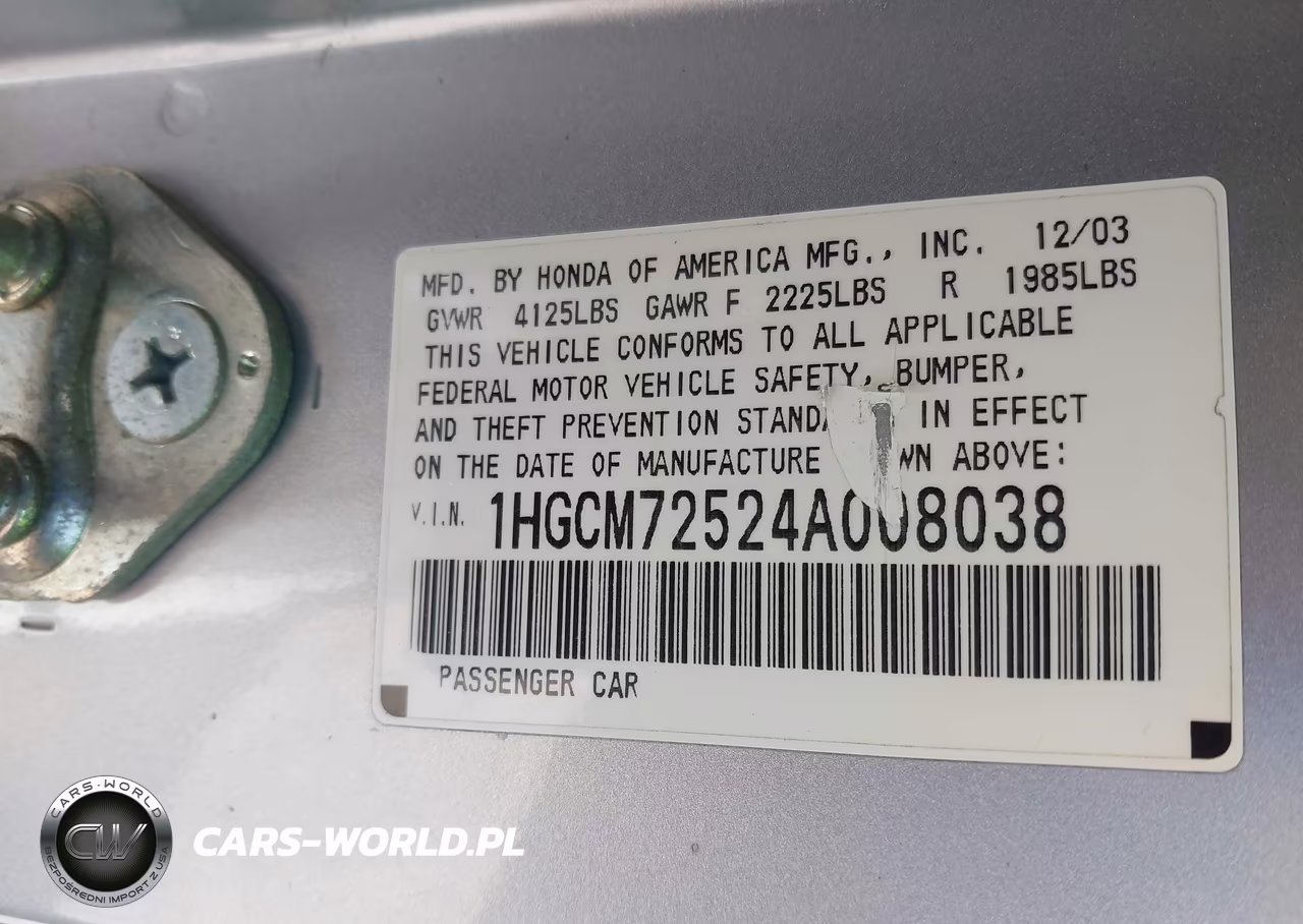 2004 Honda Accord 2.4 Ex VIN:1HGCM72524A008038 - 9