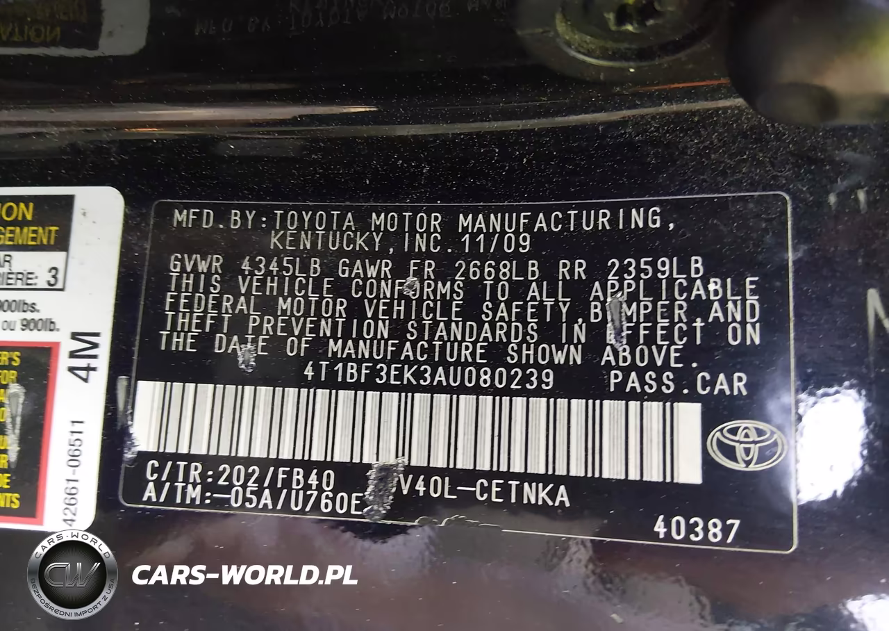 2010 Toyota Camry Le VIN:4T1BF3EK3AU080239 - 9