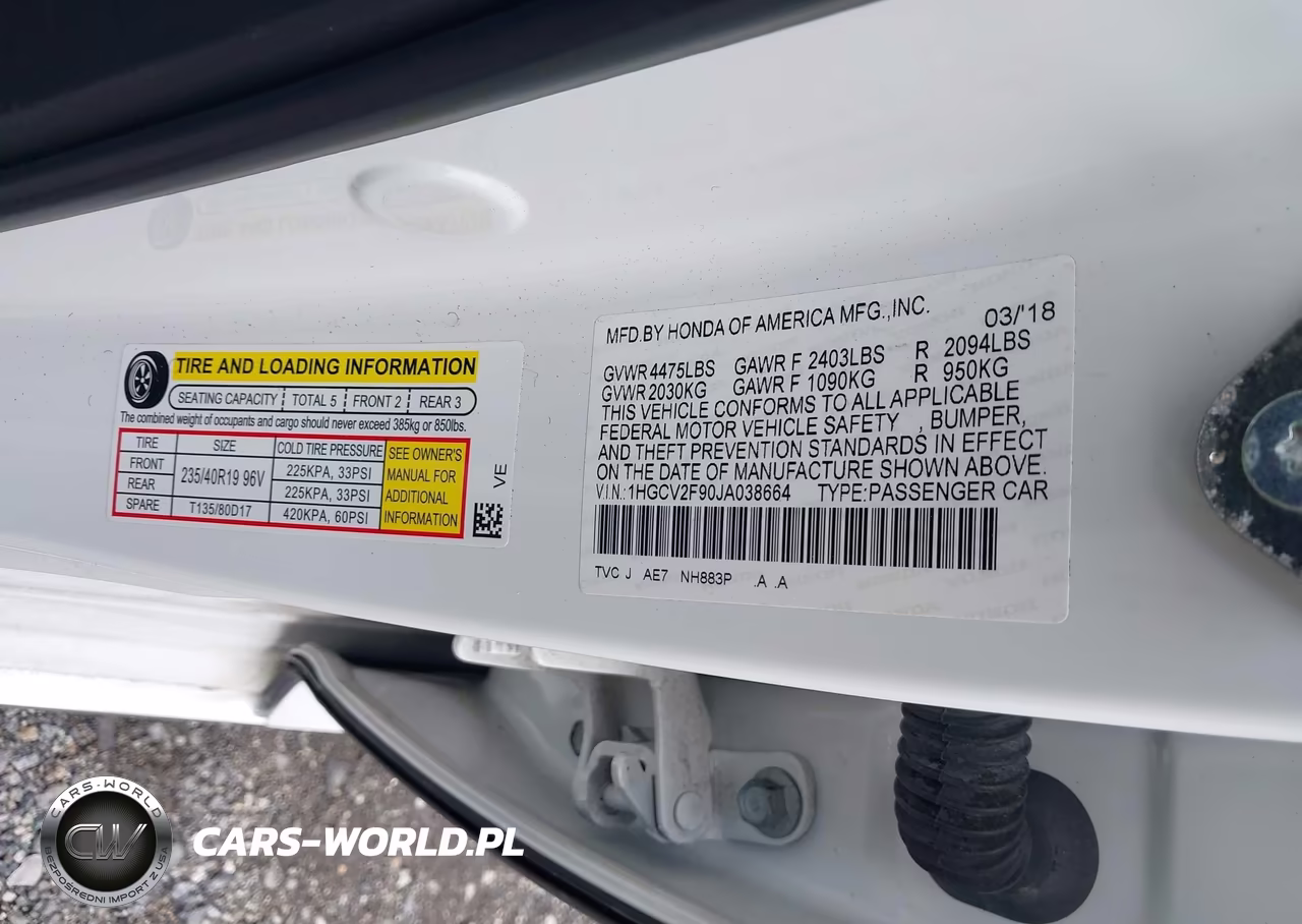 2018 Honda Accord Touring 2.0T VIN:1HGCV2F90JA038664 - 9