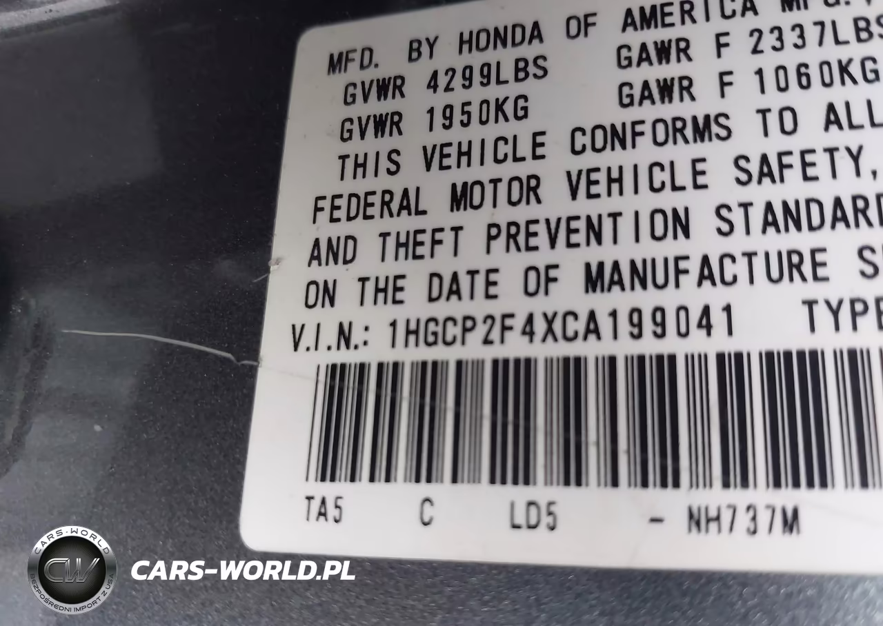 2012 Honda Accord 2.4 Lx-P VIN:1HGCP2F4XCA199041 - 9