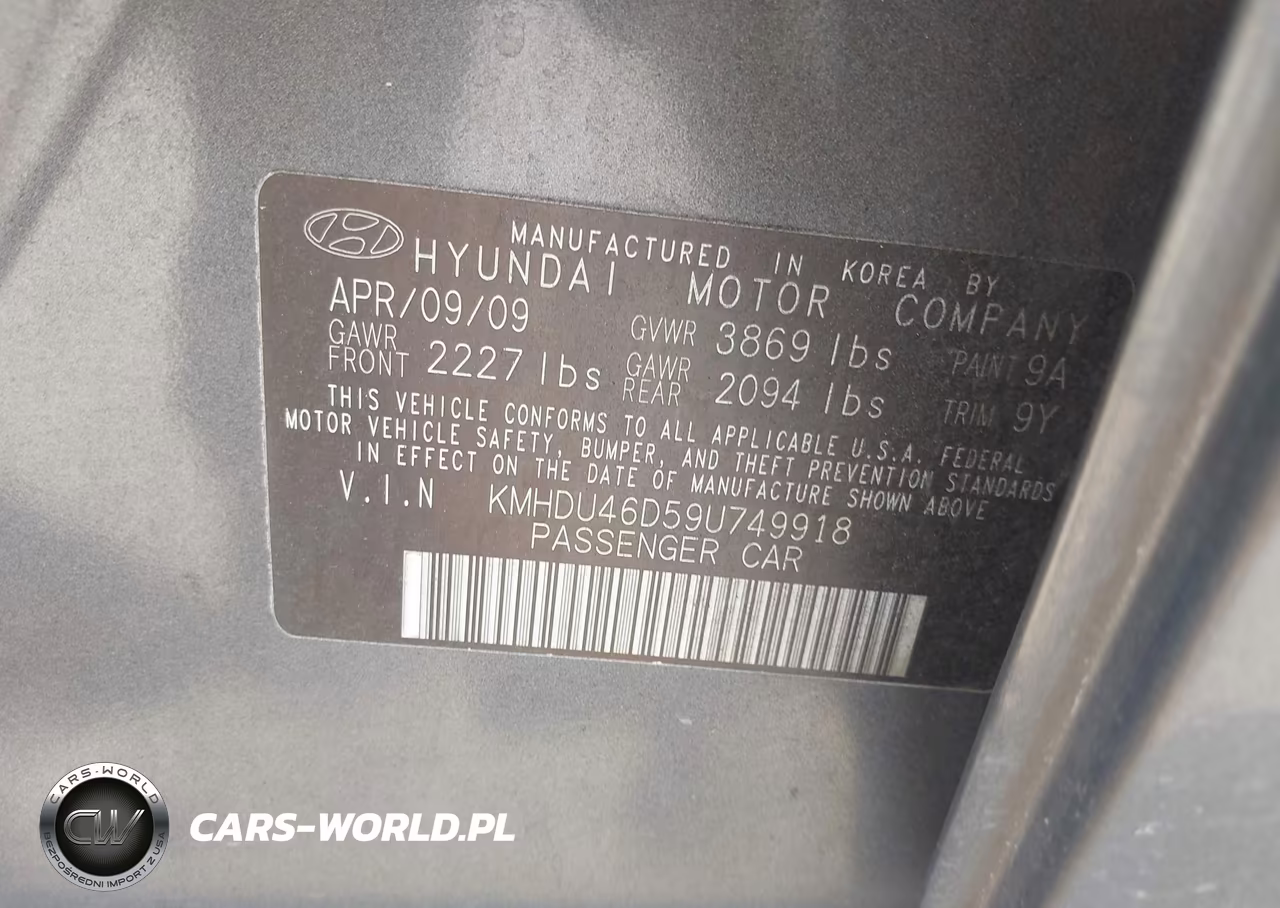 2009 Hyundai Elantra Gls VIN:KMHDU46D59U749918 - 9