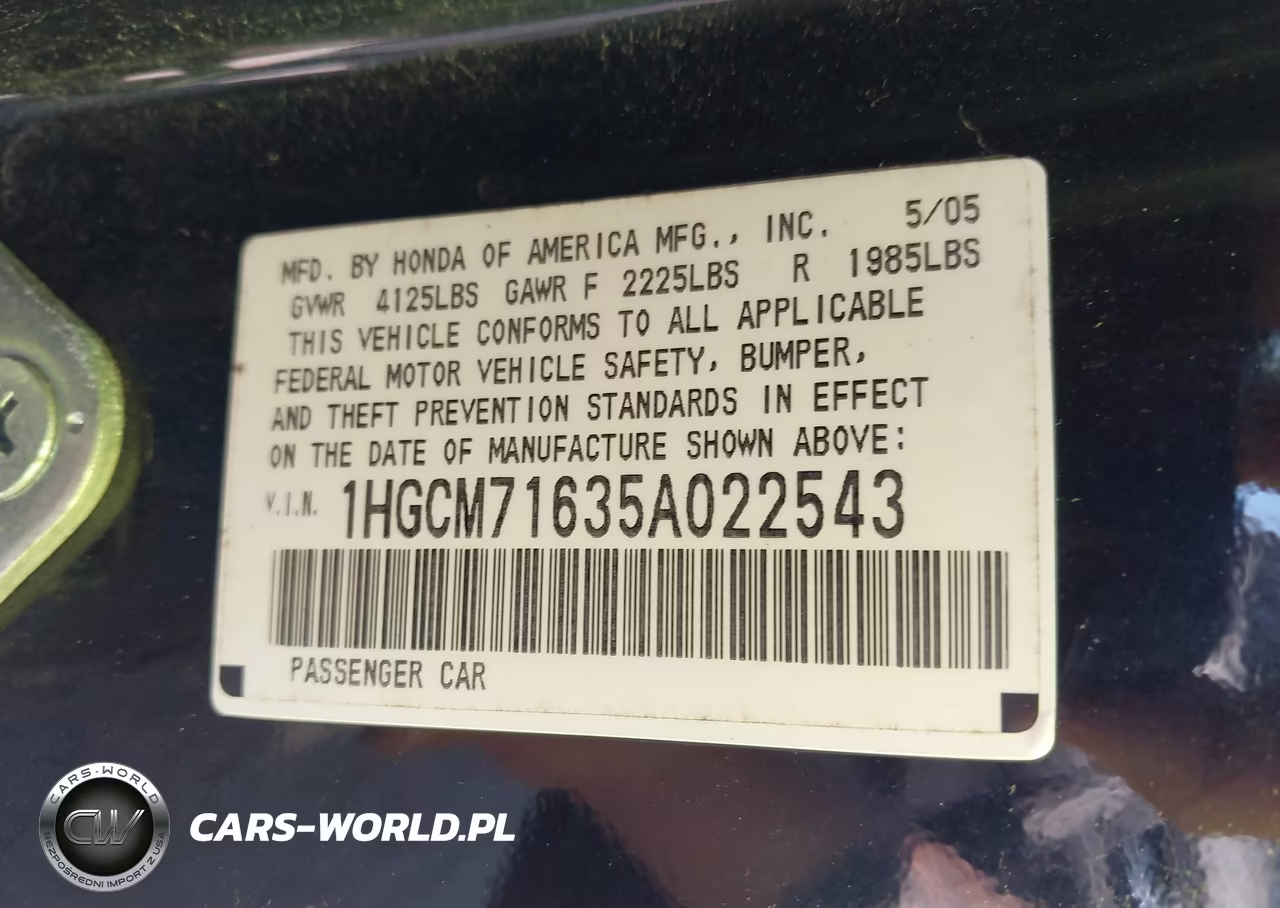 2005 Honda Accord 2.4 Ex VIN:1HGCM71635A022543 - 9