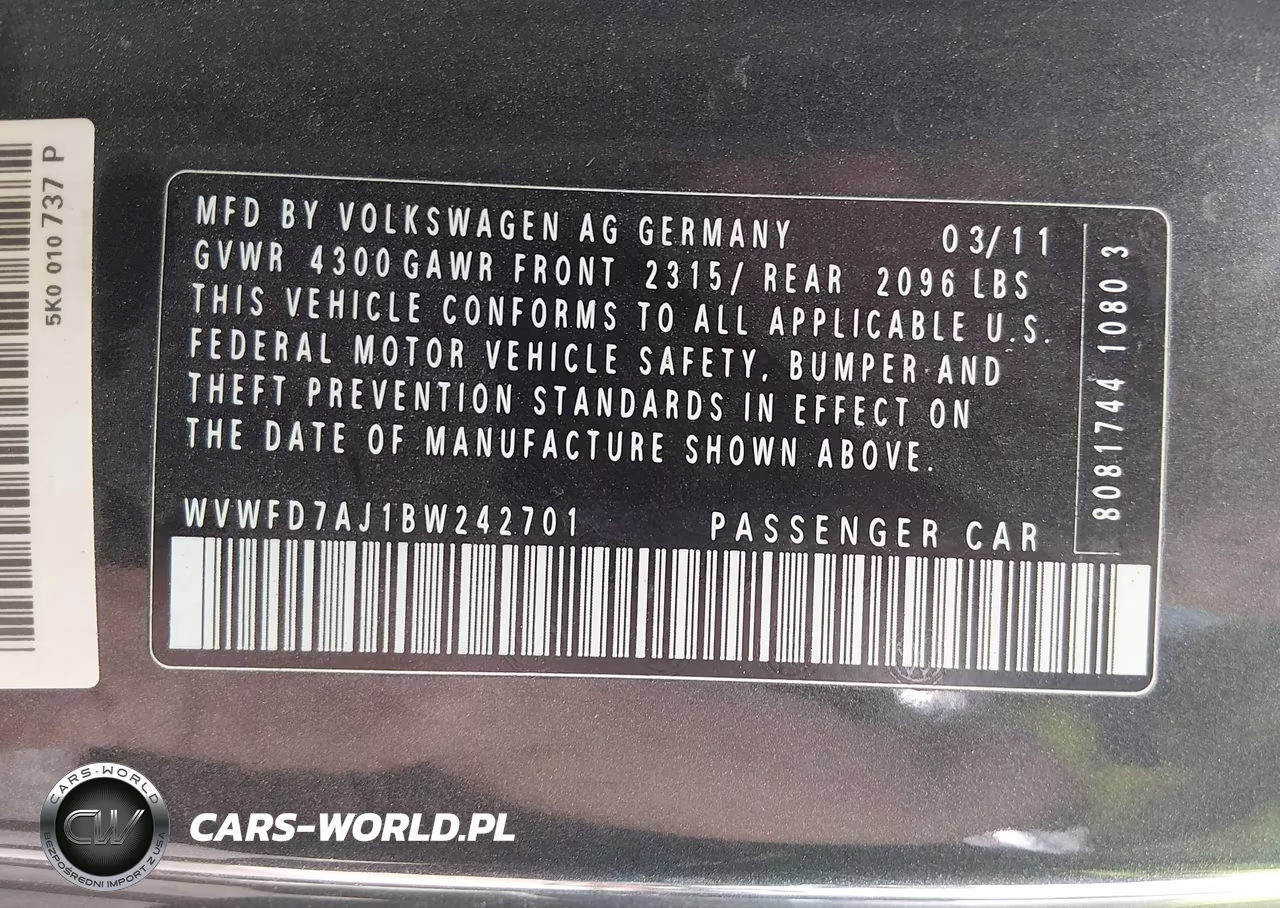 2011 Volkswagen Gti 2-Door VIN:WVWFD7AJ1BW242701 - 9