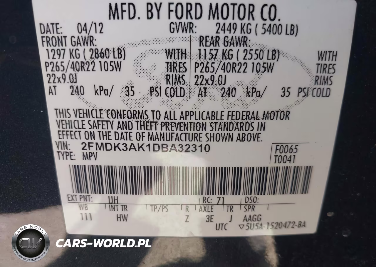 2013 Ford Edge Sport VIN:2FMDK3AK1DBA32310 - 9