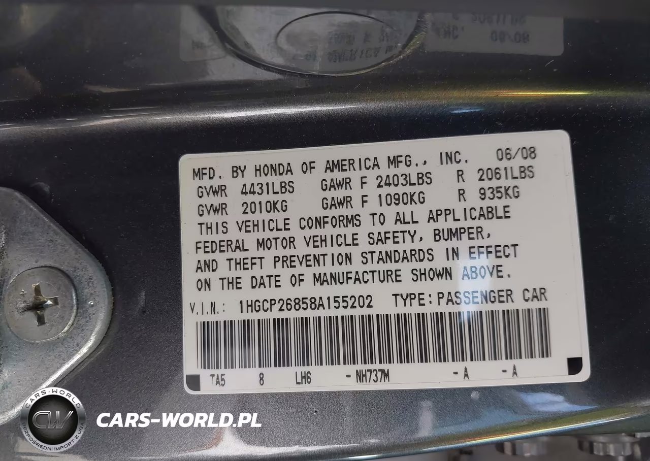 2008 Honda Accord 2.4 Ex-L VIN:1HGCP26858A155202 - 9