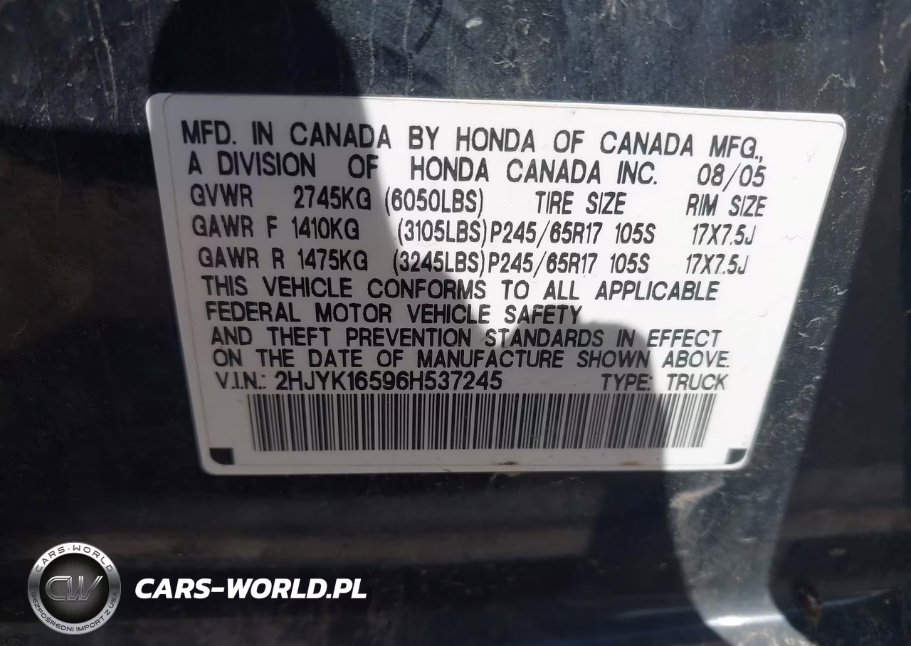 2006 Honda Ridgeline Rtl VIN:2HJYK16596H537245 - 9