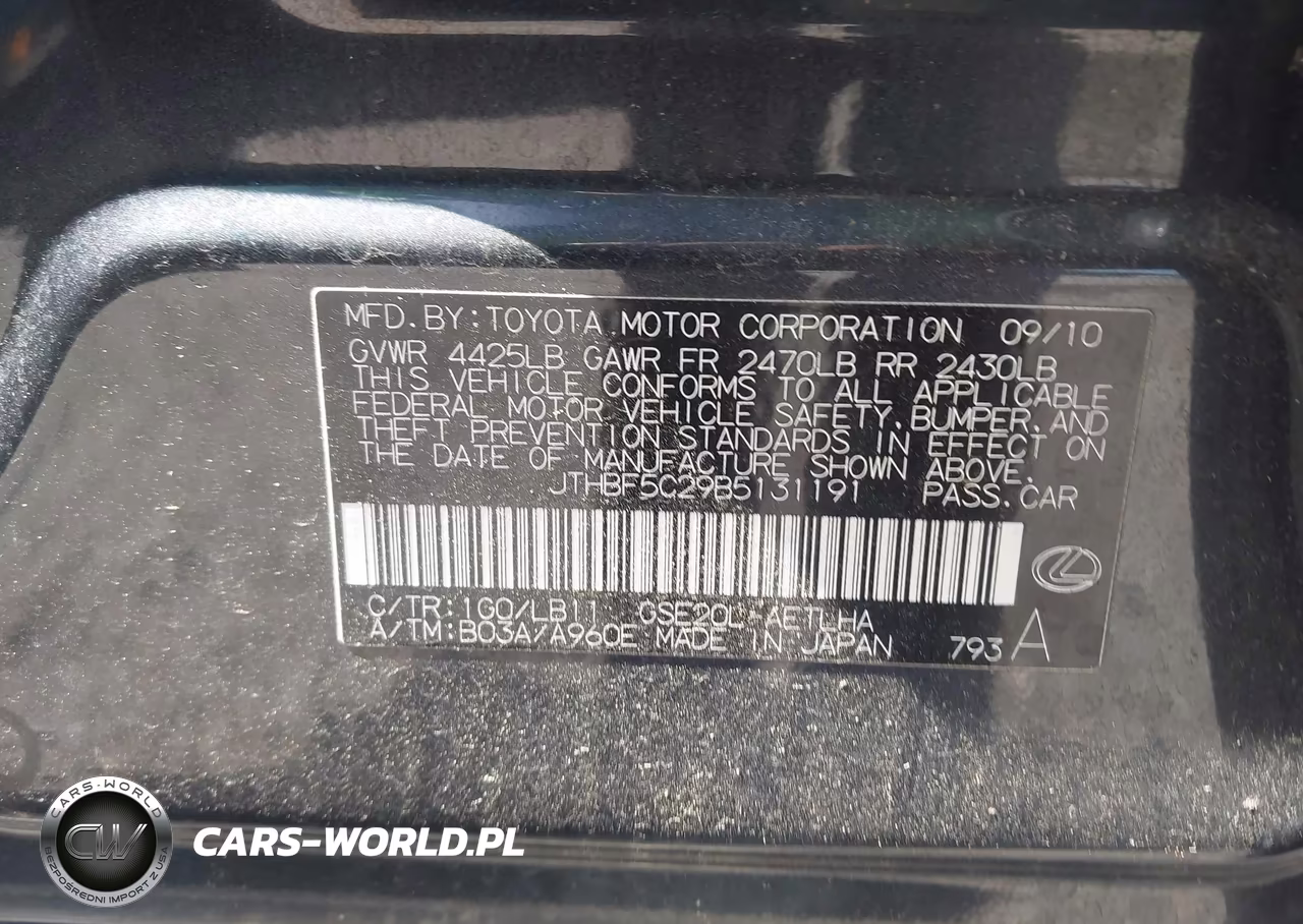 2011 Lexus Is 250 VIN:JTHBF5C29B5131191 - 9