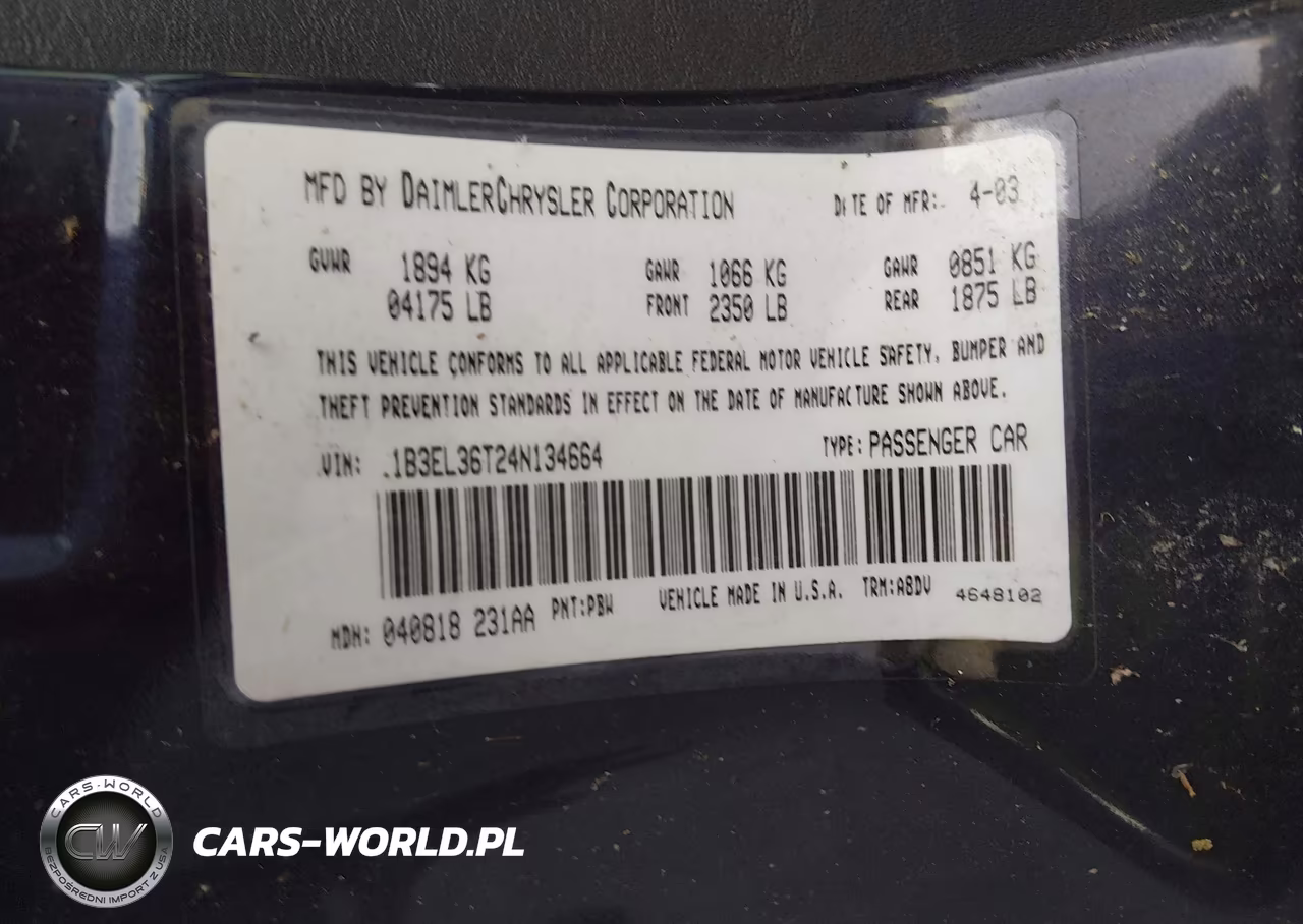 2004 Dodge Stratus Se VIN:1B3EL36T24N134664 - 9