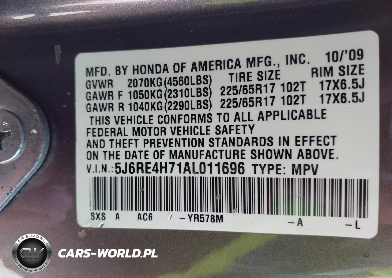 2010 Honda Cr-V Exl VIN:5J6RE4H71AL011696 - 9