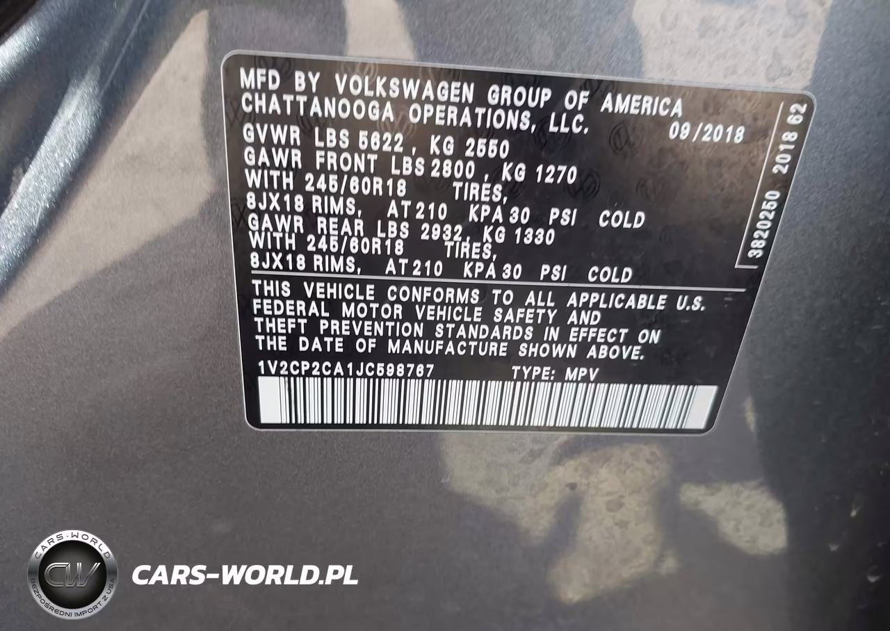 2018 Volkswagen Atlas 2.0T Se VIN:1V2CP2CA1JC598767 - 9