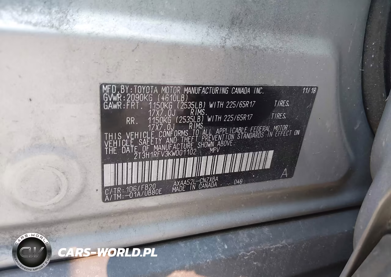 2019 Toyota Rav4 Le VIN:2T3H1RFV3KW001102 - 9