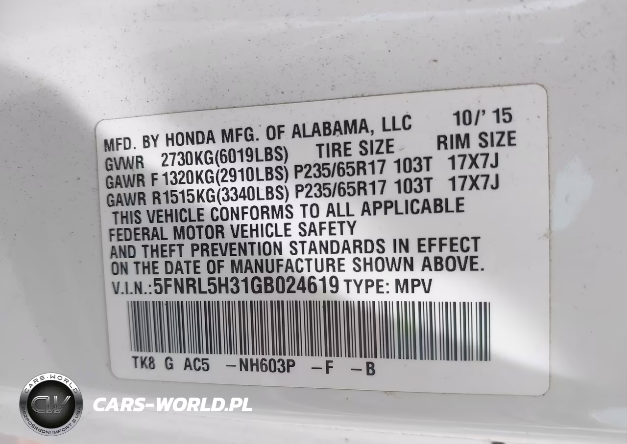 2016 Honda Odyssey Se VIN:5FNRL5H31GB024619 - 9