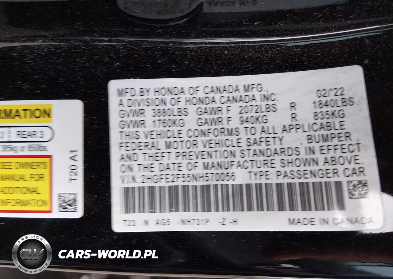 2022 Honda Civic Sport VIN:2HGFE2F55NH570056 - 9