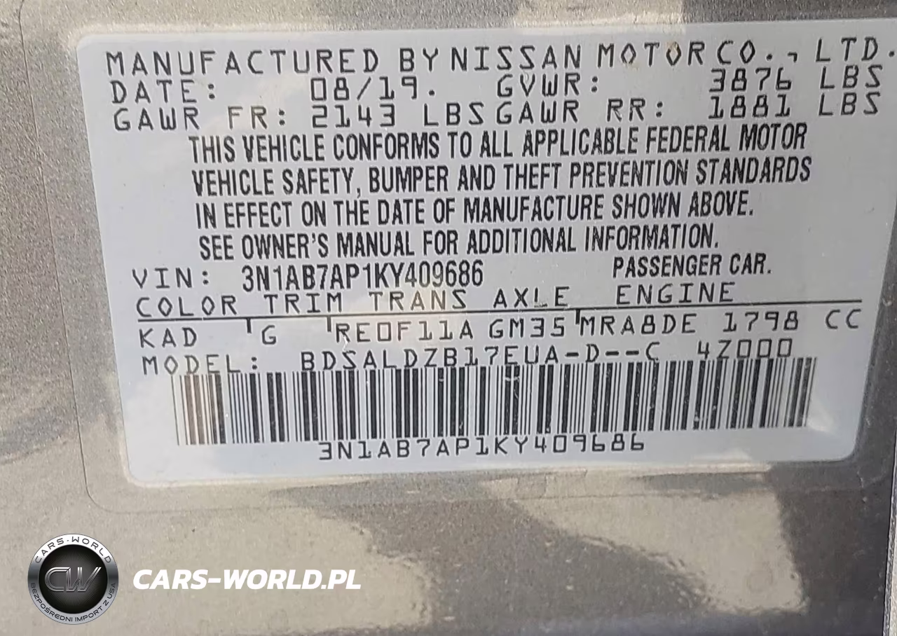 2019 Nissan Sentra Sv VIN:3N1AB7AP1KY409686 - 9
