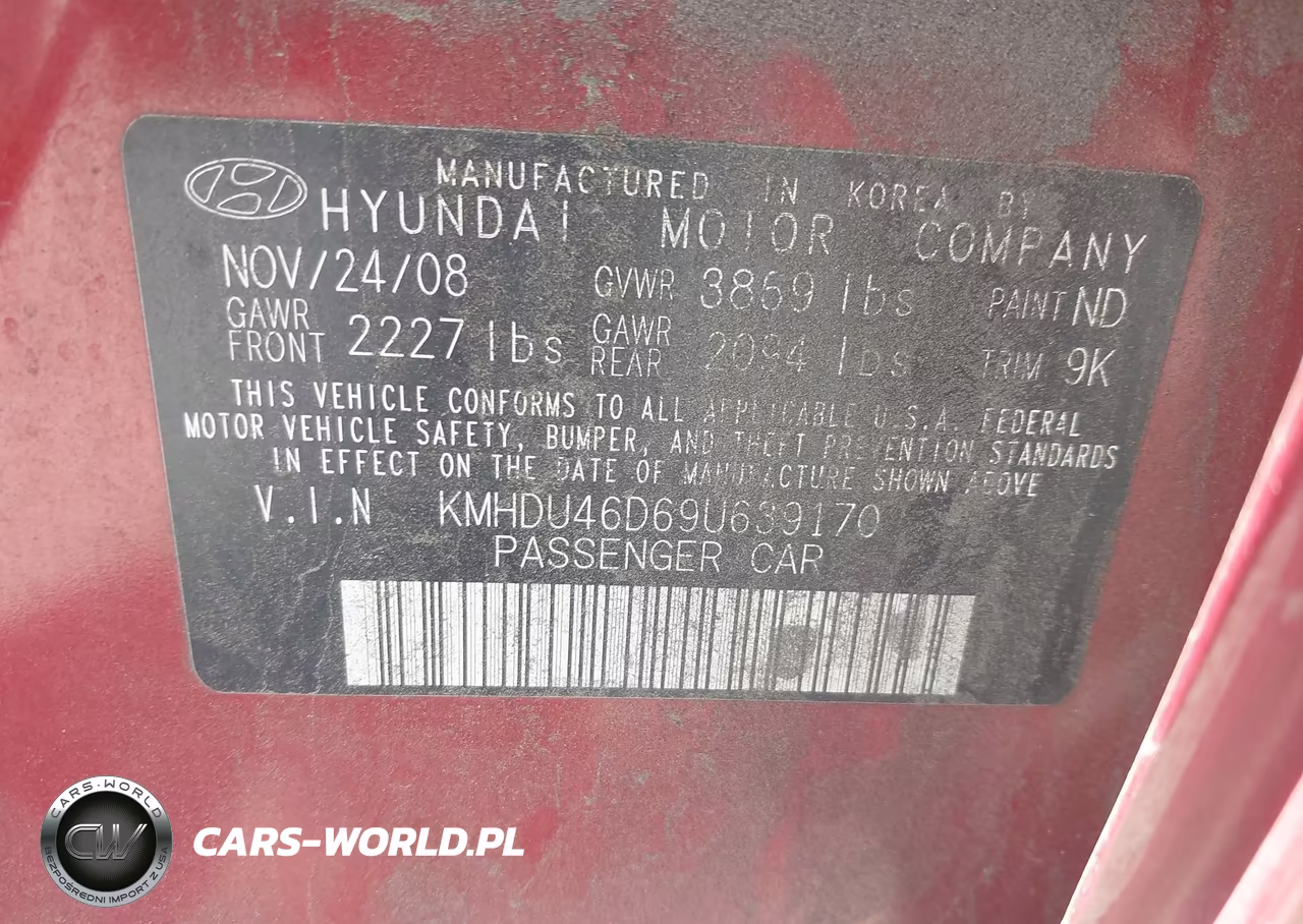 2009 Hyundai Elantra Gls VIN:KMHDU46D69U639170 - 9