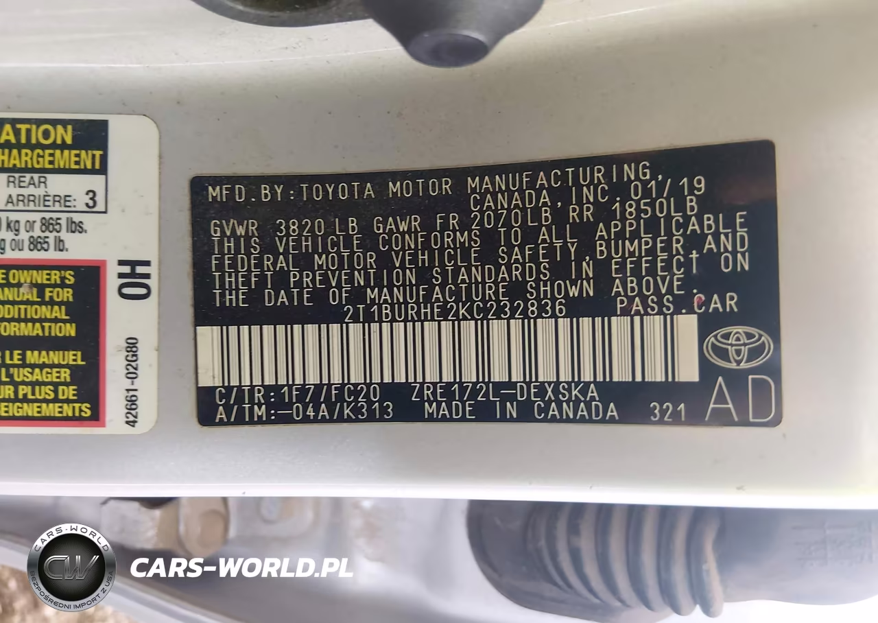 2019 Toyota Corolla Se VIN:2T1BURHE2KC232836 - 9