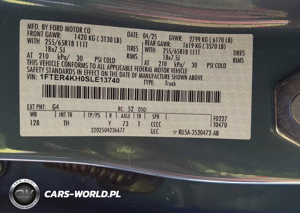 2025 Ford Ranger Lariat VIN:1FTER4KH0SLE13740 - 9