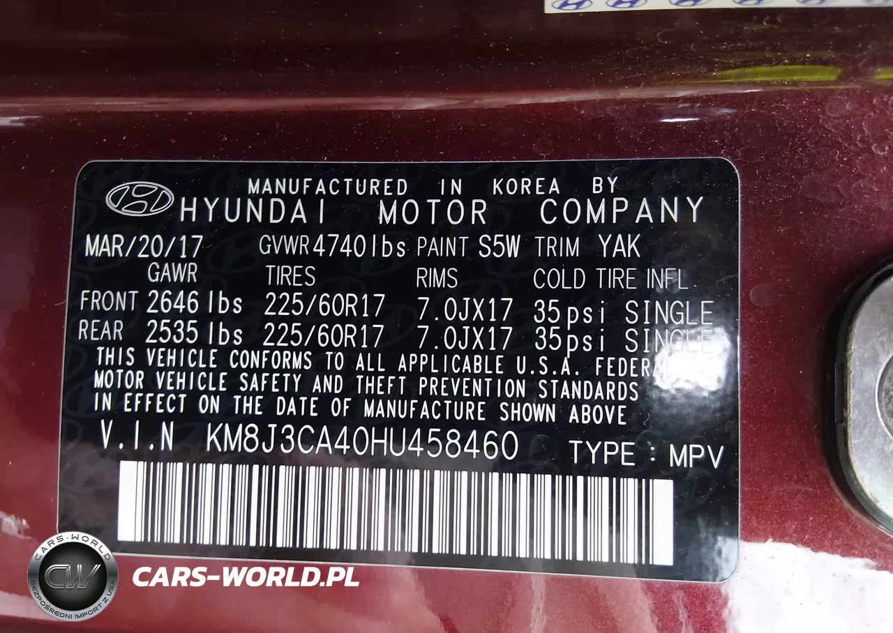 2017 Hyundai Tucson Se Plus VIN:KM8J3CA40HU458460 - 9