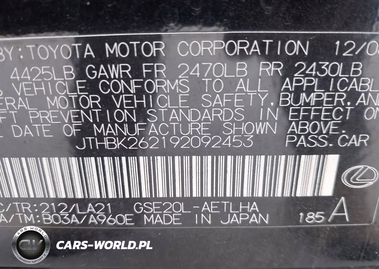 2009 Lexus Is 250 VIN:JTHBK262192092453 - 9