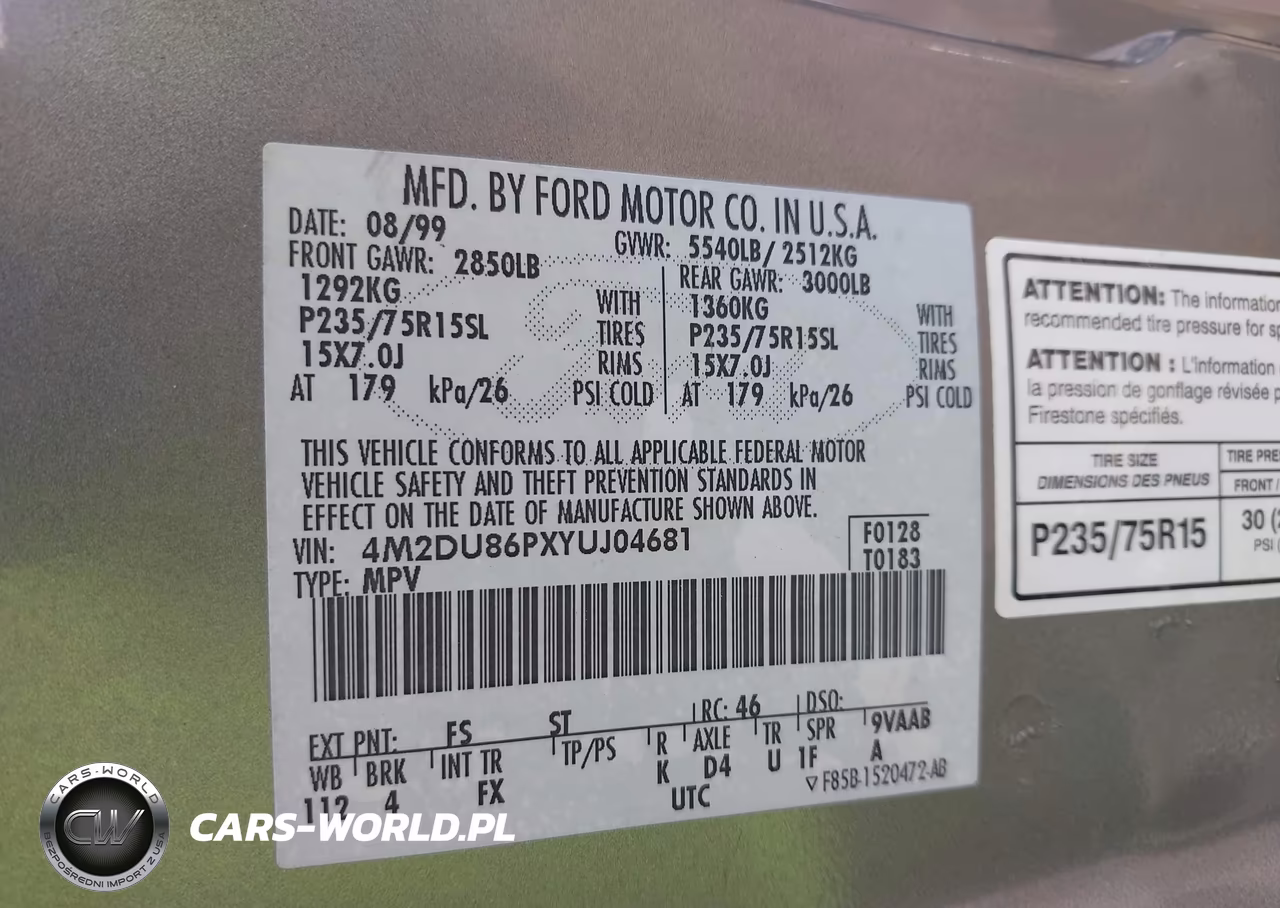 2000 Mercury Mountaineer VIN:4M2DU86PXYUJ04681 - 9