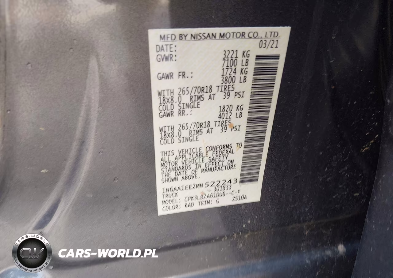 2021 Nissan Titan Sv 4X2 VIN:1N6AA1EE2MN522243 - 9