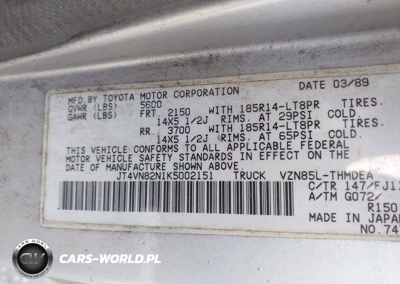 1989 Toyota Pickup 1 Ton Long Bed Dlx VIN:JT4VN82N1K5002151 - 9