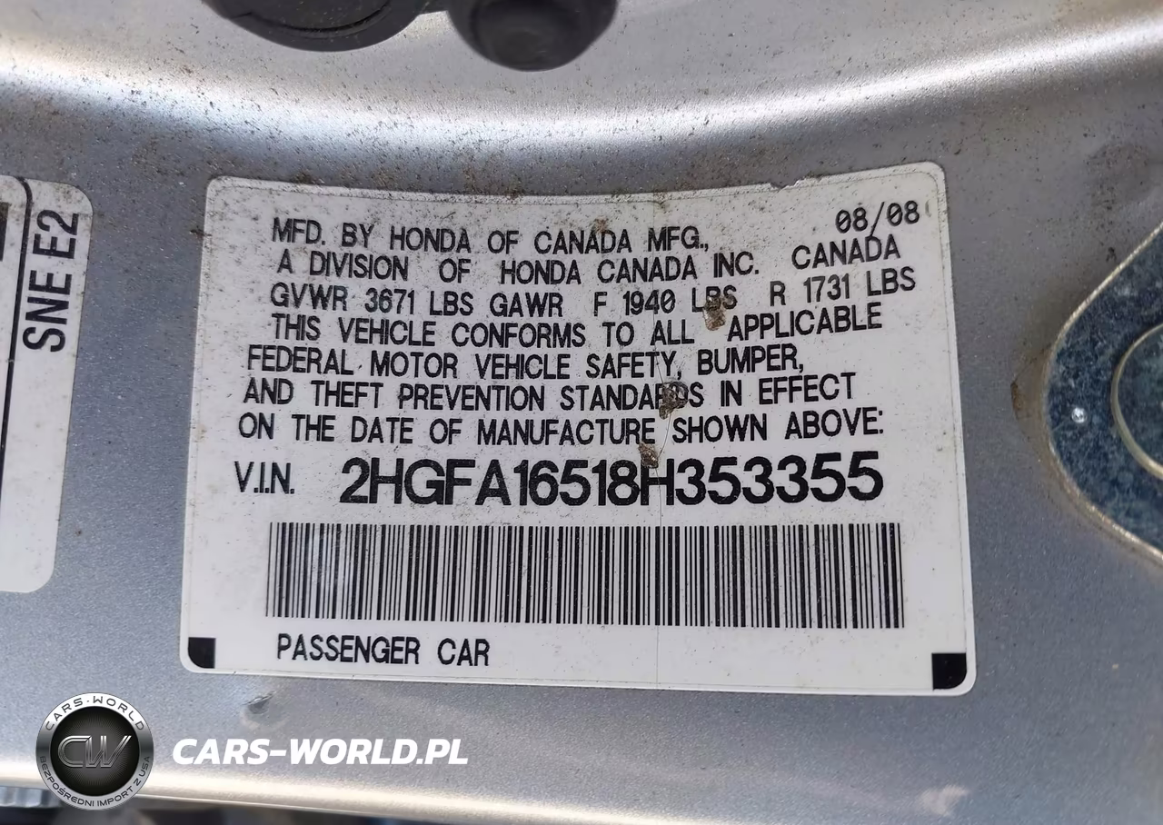2008 Honda Civic Lx VIN:2HGFA16518H353355 - 9