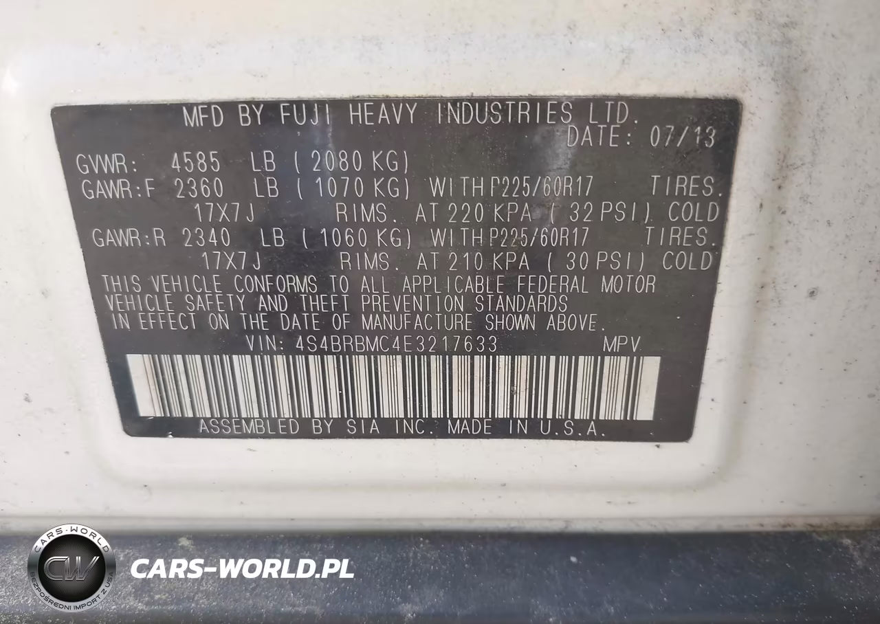 2014 Subaru Outback 2.5I Limited VIN:4S4BRBMC4E3217633 - 9
