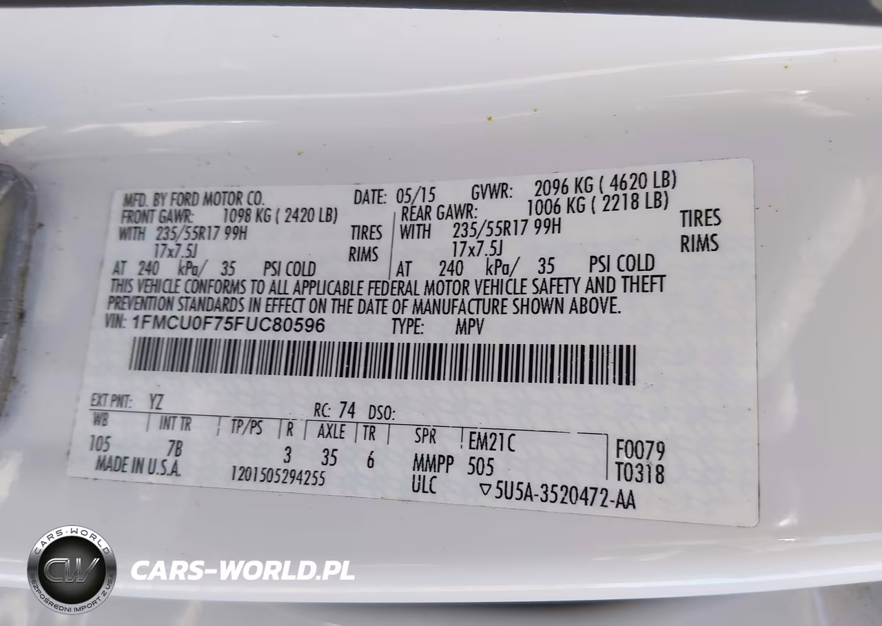 2015 Ford Escape S VIN:1FMCU0F75FUC80596 - 9