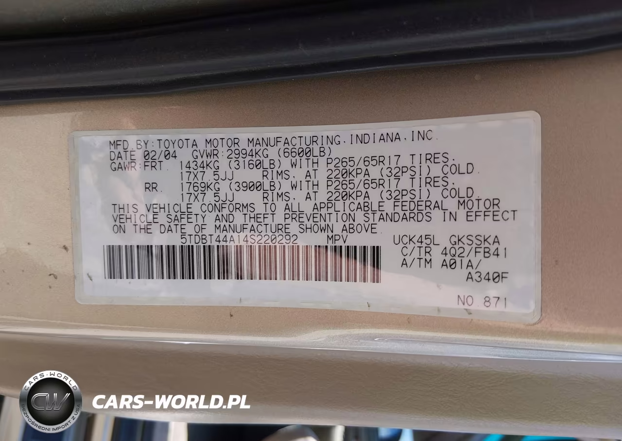2004 Toyota Sequoia Sr5 V8 VIN:5TDBT44A14S220292 - 9