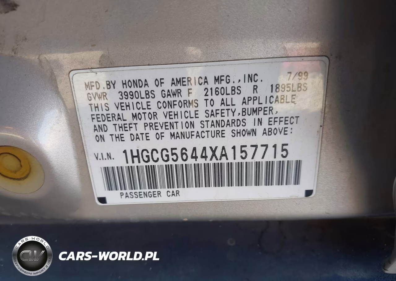1999 Honda Accord Lx VIN:1HGCG5644XA157715 - 9