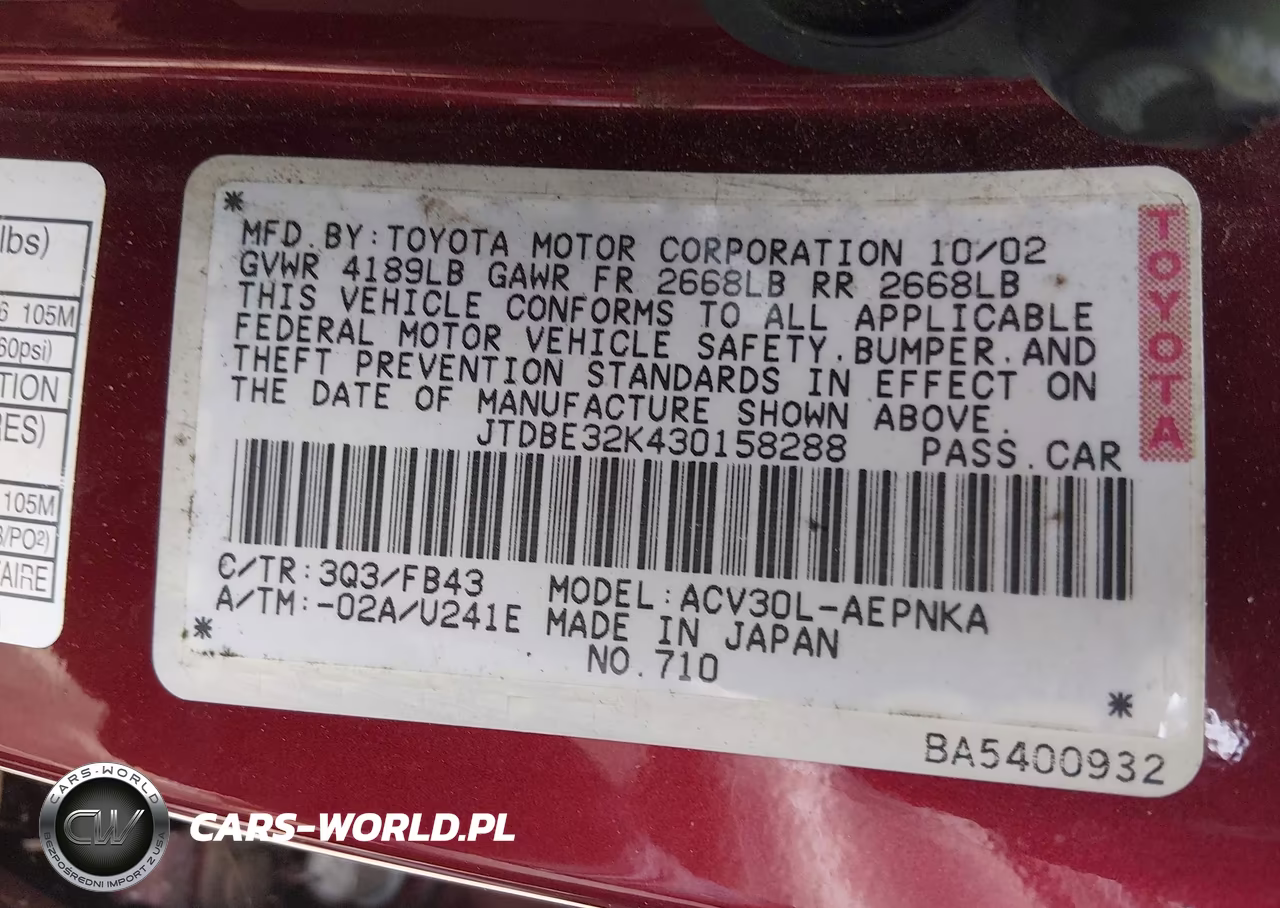 2003 Toyota Camry Le VIN:JTDBE32K430158288 - 9