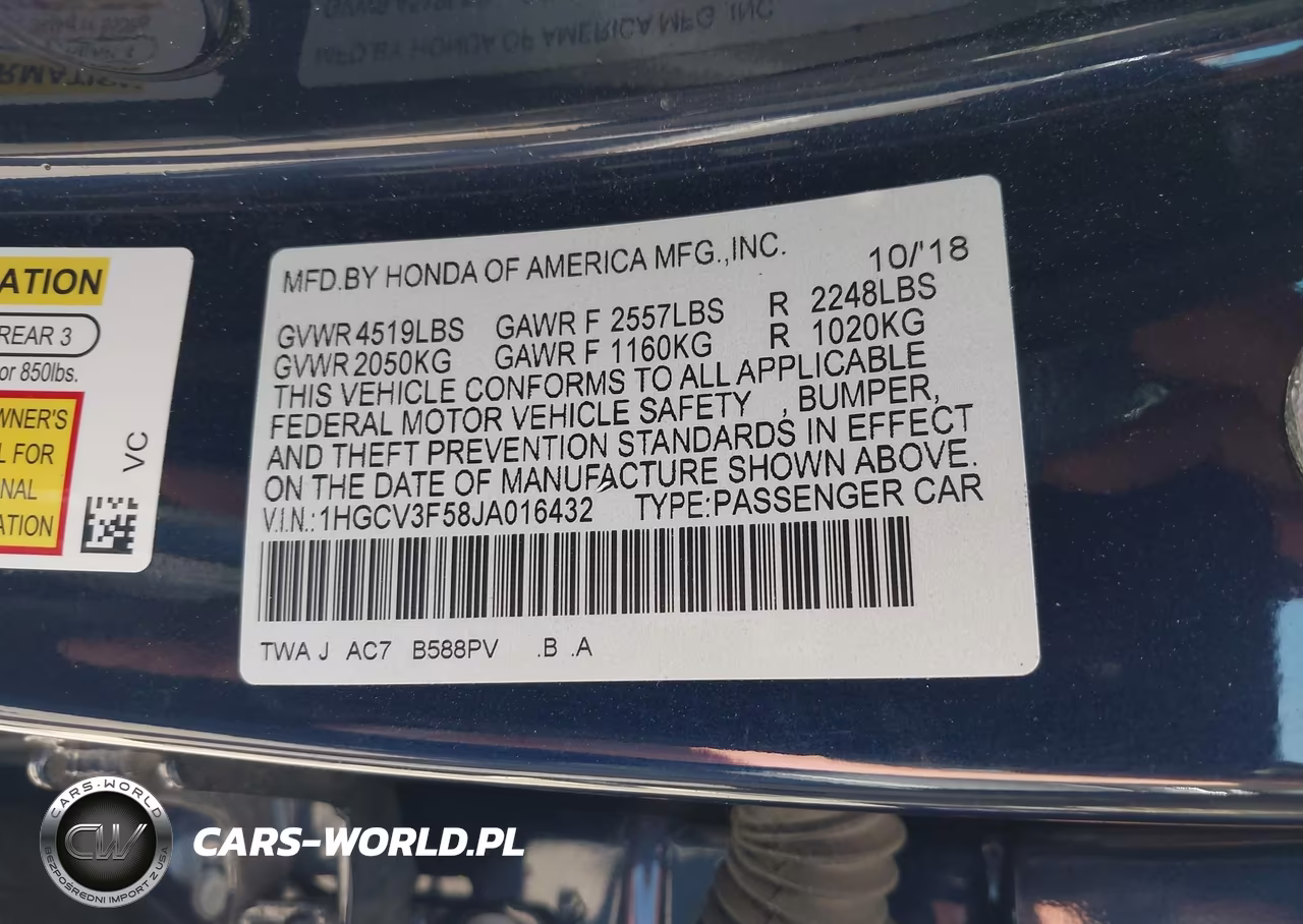 2018 Honda Accord Hybrid Ex-L VIN:1HGCV3F58JA016432 - 9
