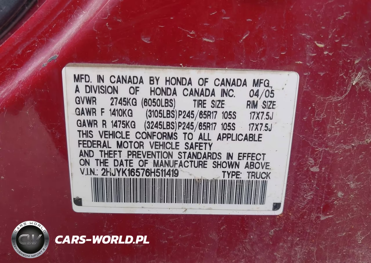 2006 Honda Ridgeline Rtl VIN:2HJYK16576H511419 - 9