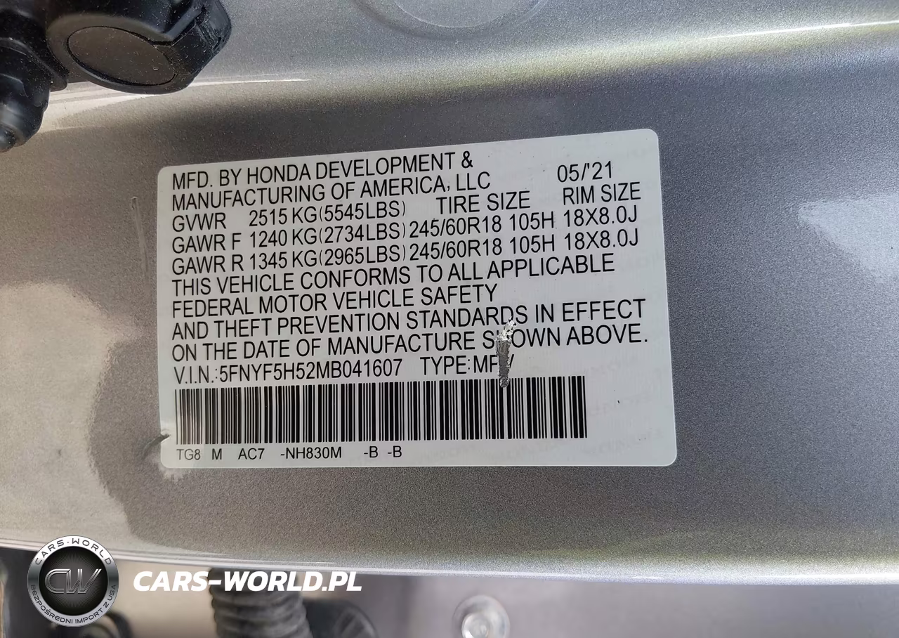2021 Honda Pilot 2Wd Ex-L VIN:5FNYF5H52MB041607 - 9