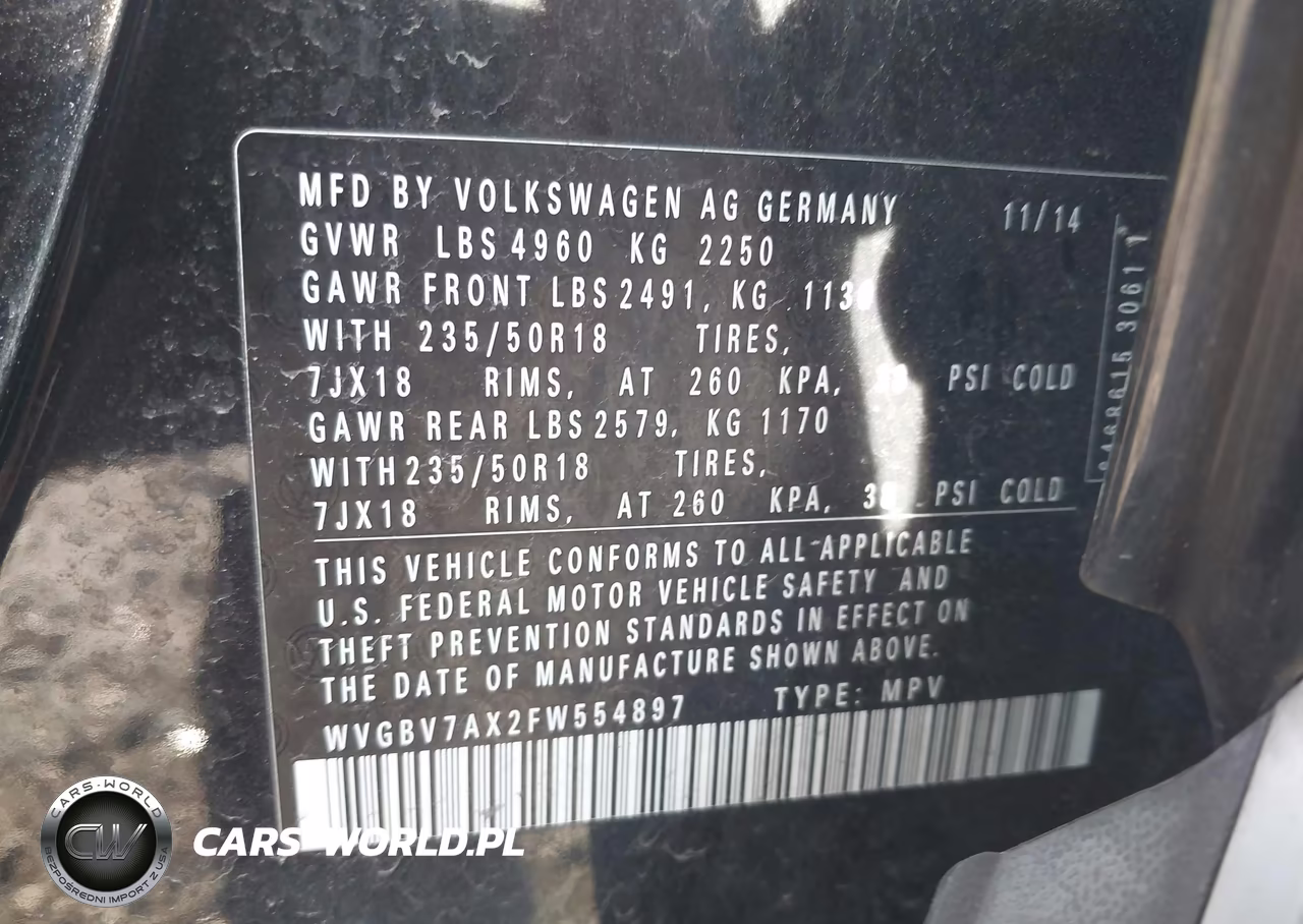 2015 Volkswagen Tiguan Se VIN:WVGBV7AX2FW554897 - 9