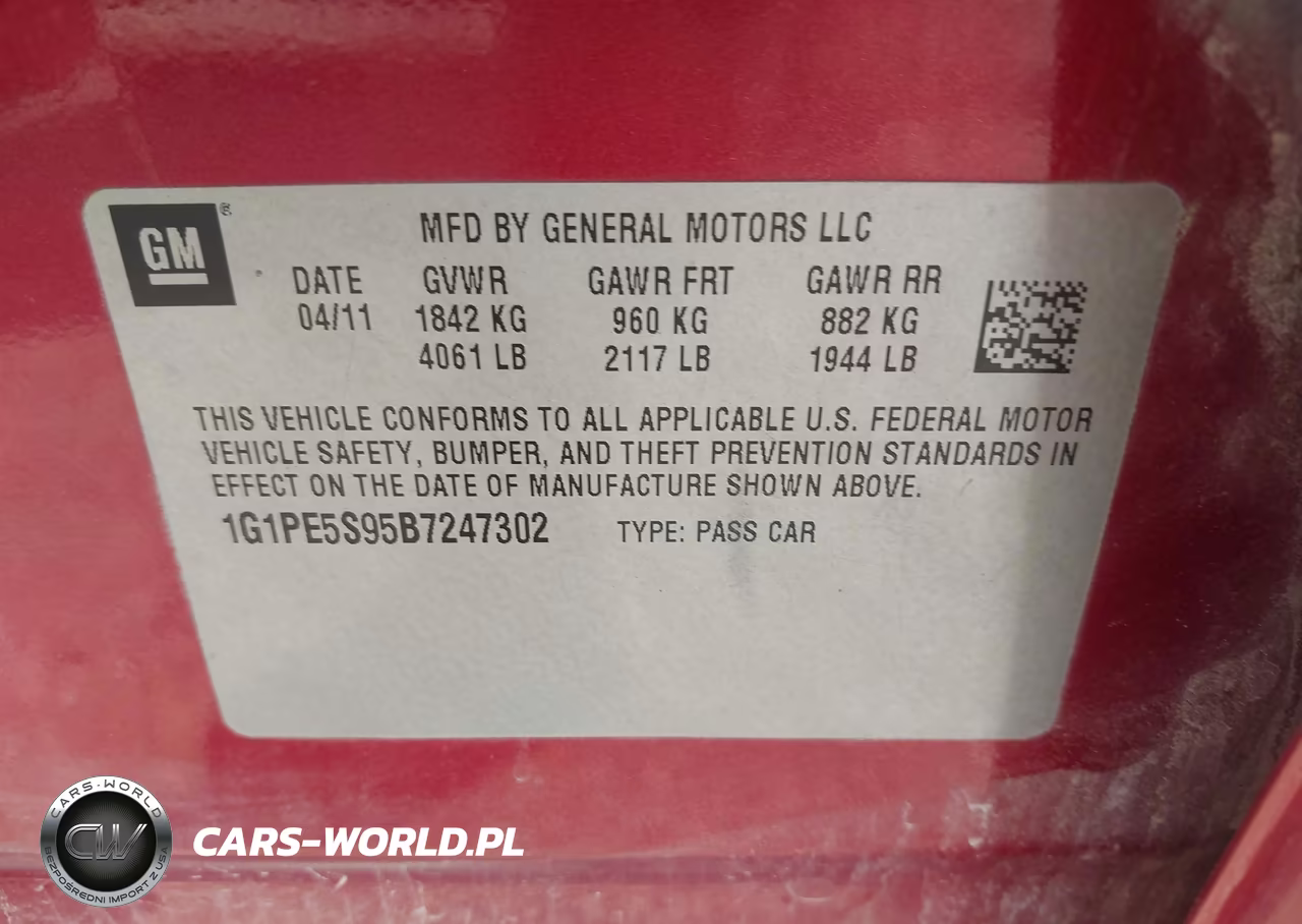 2011 Chevrolet Cruze Lt VIN:1G1PE5S95B7247302 - 9