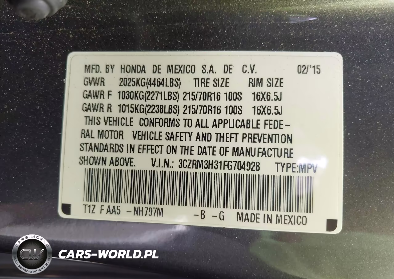 2015 Honda Cr-V Lx VIN:3CZRM3H31FG704928 - 9
