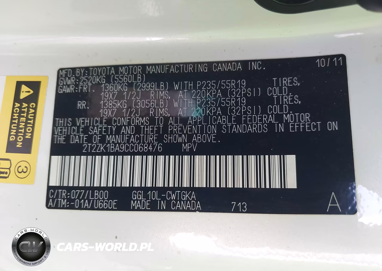 2012 Lexus Rx 350 VIN:2T2ZK1BA9CC068476 - 9