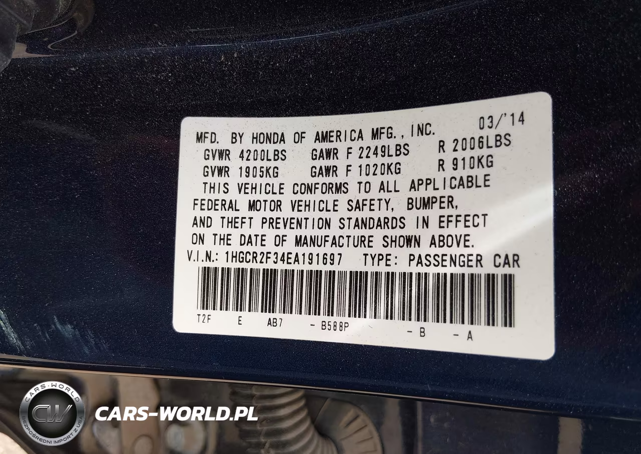 2014 Honda Accord Lx VIN:1HGCR2F34EA191697 - 9