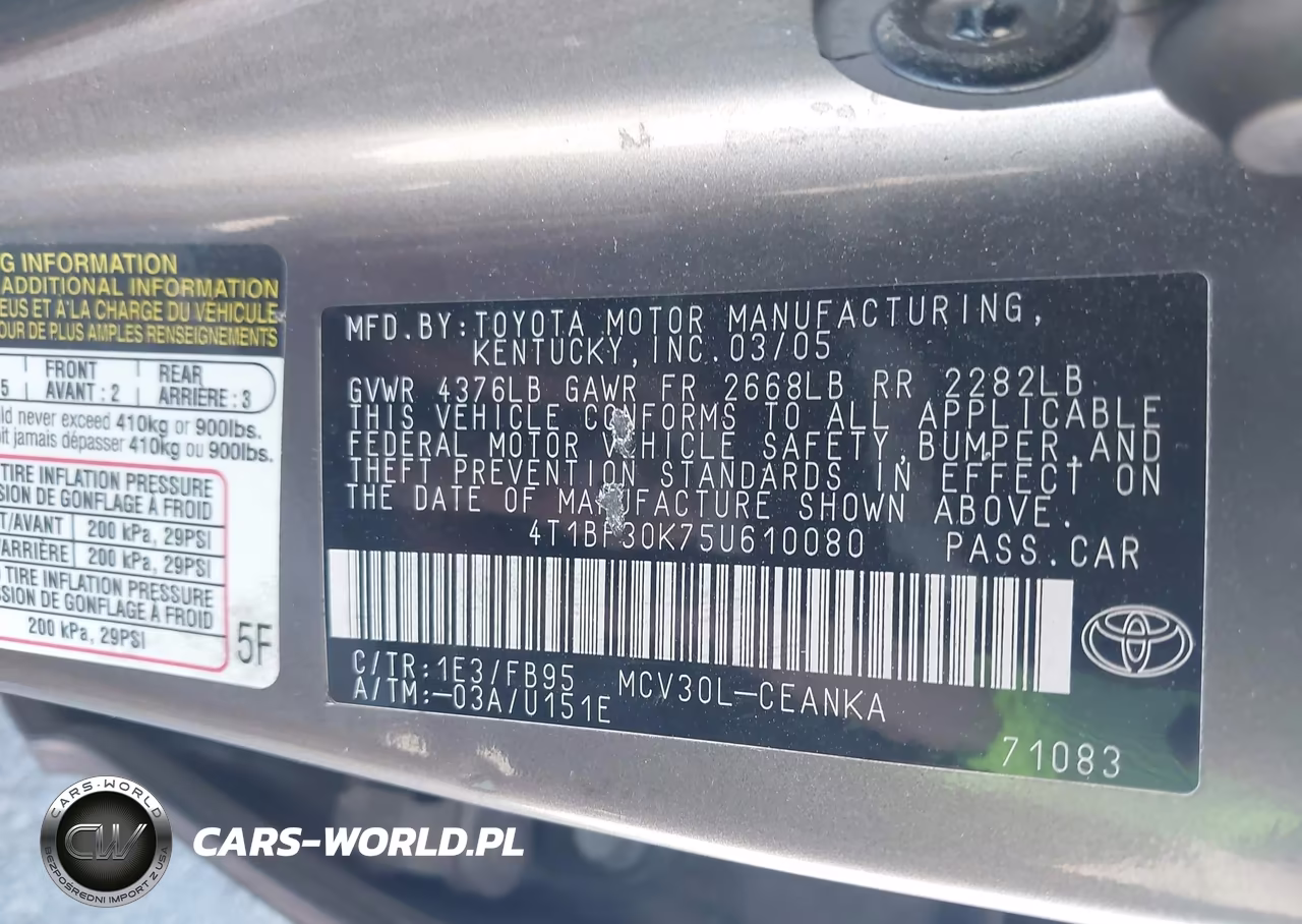 2005 Toyota Camry Le V6 VIN:4T1BF30K75U610080 - 9