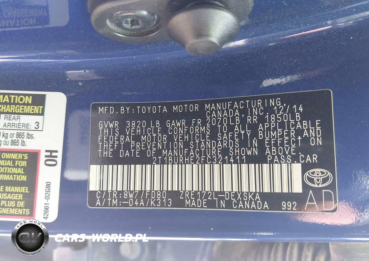 2015 Toyota Corolla S Plus VIN:2T1BURHE2FC321411 - 9