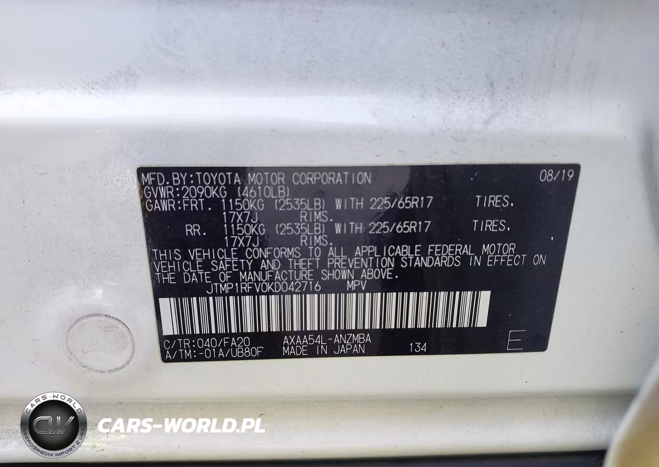 2019 Toyota Rav4 Xle VIN:JTMP1RFV0KD042716 - 9