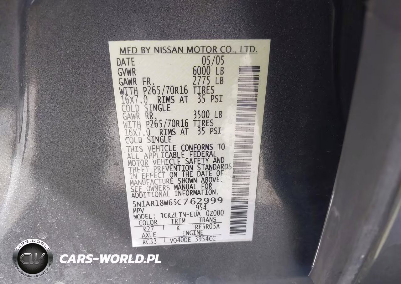2005 Nissan Pathfinder Se VIN:5N1AR18W65C762999 - 9