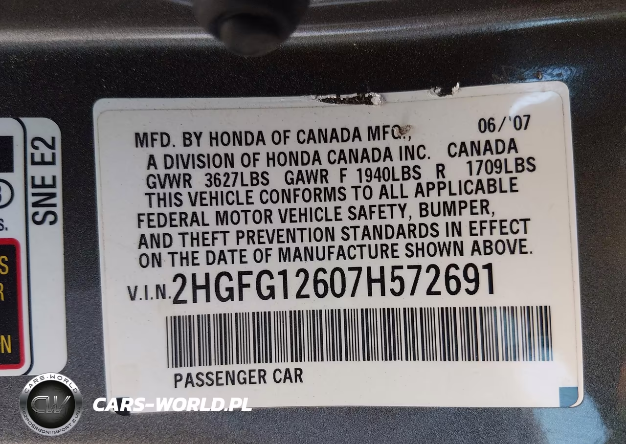 2007 Honda Civic Lx VIN:2HGFG12607H572691 - 9