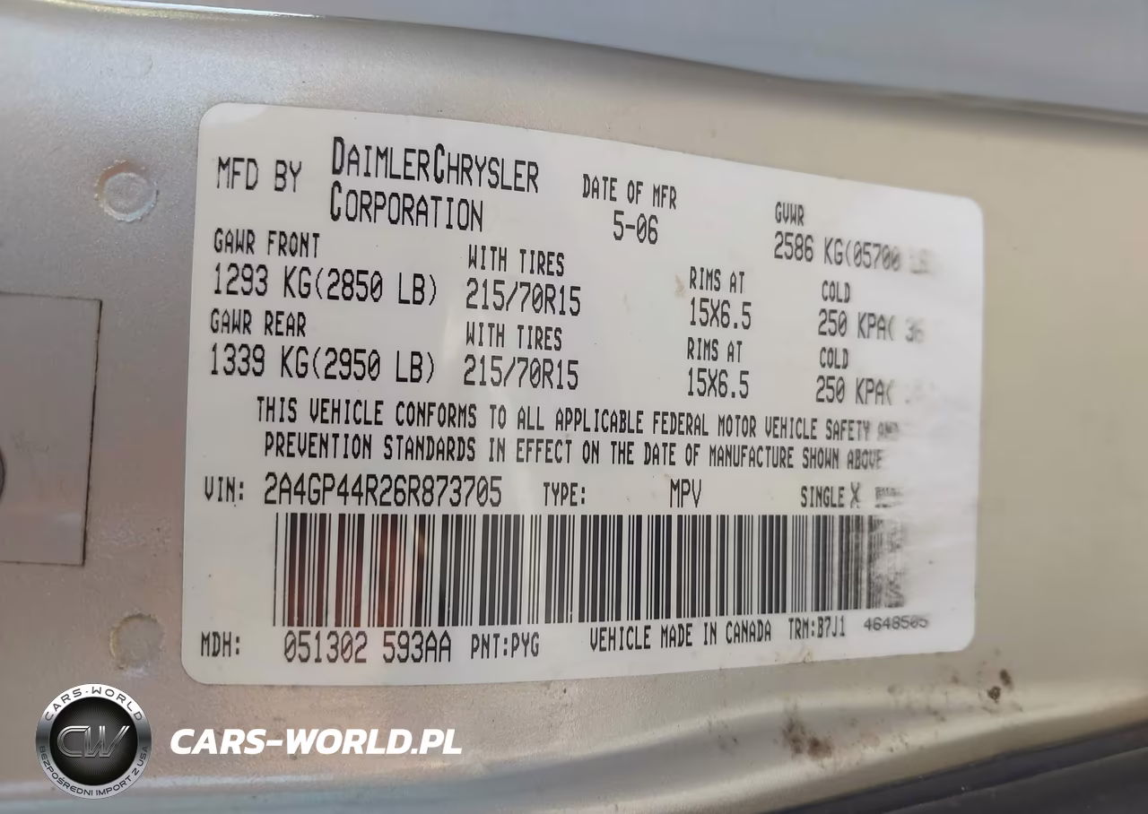 2006 Chrysler Town & Country Lx VIN:2A4GP44R26R873705 - 9